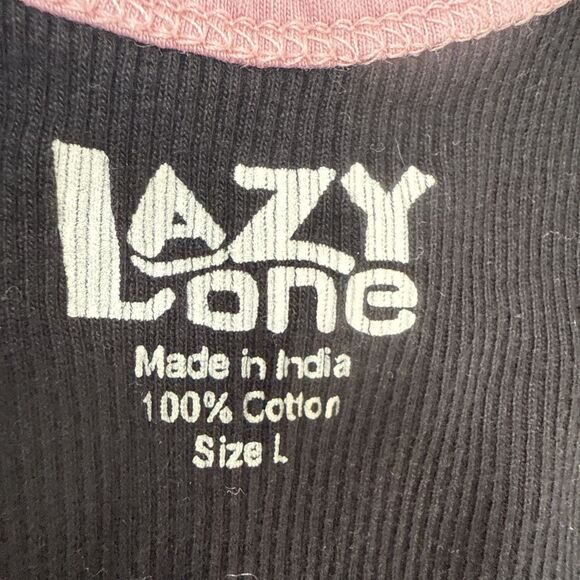 Lazy One Tank Top Womens Large Black lazy bones Graphic Goth Ribbed Y2K 90s - Picture 8 of 8